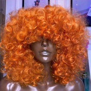 Orange Premium fiber curly wig.